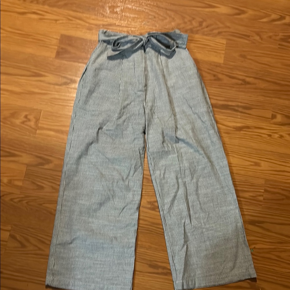 Frank and Oak Striped Wide-Leg Crop Pants with Tie Waist 2 NWOT